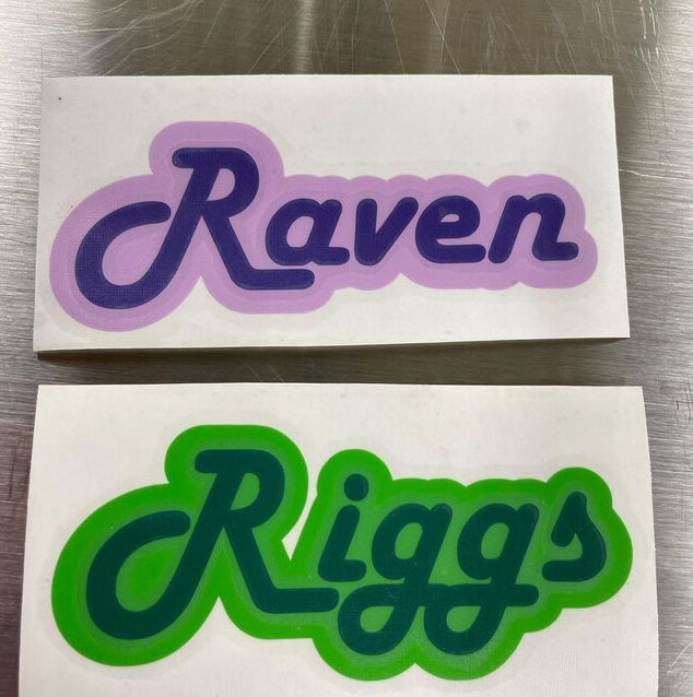 Name sticker with two colours