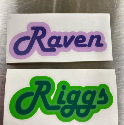 Name sticker with two colours