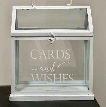 White card box with 'Cards and Wishes' text on a neutral background